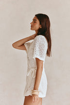 White Short Sleeve Wrap Mini Eliza Dress