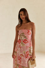 Pink Botanic Patch Floral Strapless Maxi Liberty Dress