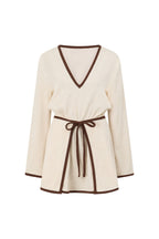 Farlee V Neckline Long Sleeve Front Tie Dress - Cream, Brown