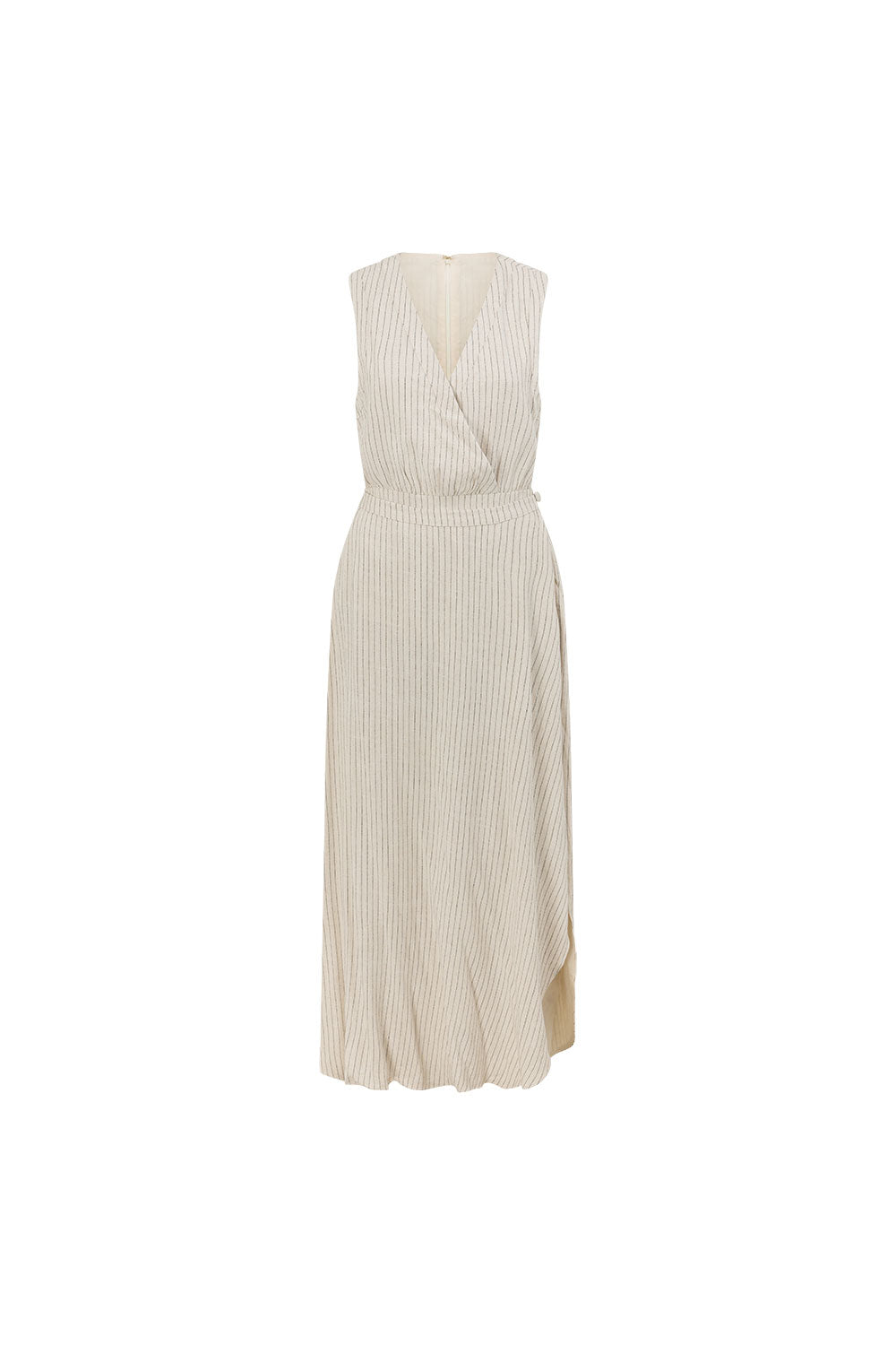 Beige and Black Pinstripe V Neck Maxi Cipriana Dress