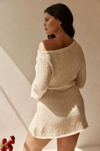 Cream Yarn Knit Long Sleeve Mini Kali Dress