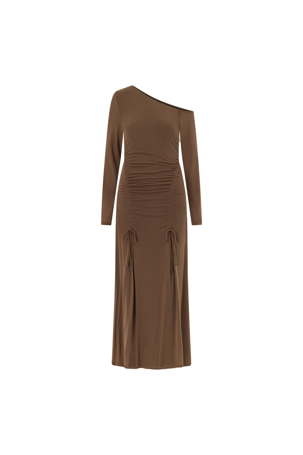 Chocolate Brown Asymmetric Draw Tie Maxi Callista Dress