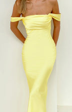 Ella Light Yellow Off Shoulder Formal Maxi Dress