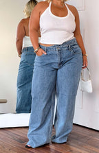 Kansis Blue Uneven Waist Jeans