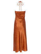 OPHELIA MARBLE - Vestido jacquard satinado anudado al cuello midi, perfecto para invitadas de boda y fiesta spring summer. MIOH es la marca española de vestidos de fiesta para invitadas de boda más de moda en España