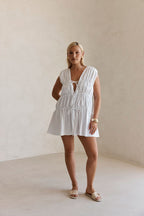 Bridal White Gathered Drawstring Mini Joslin Dress
