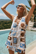 Blue Solis Sea Shell Print V Neck Mini Adi Dress