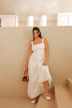 White Embroidered Wide Strap Maxi Evi Dress