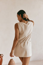 Beige Button Up Mini Alianna Dress