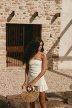 White Strapless Pleated Mini Izel Dress