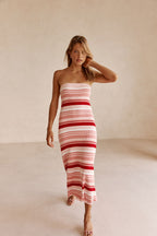 Prink Stripe Ribbed Strapless Maxi Anya Dress