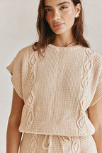 Tan Knit Short Sleeve Mini Saphira Dress
