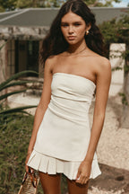 White Strapless Pleated Mini Izel Dress