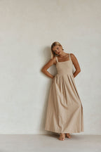 Toffee Pleated Full Maxi Flore Dress