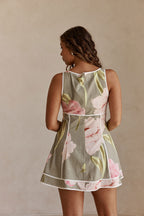 Fiori Green Floral Print Button Mini Amora Dress