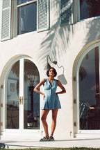 Blue V Neck Button Up Mini Shaelagh Dress