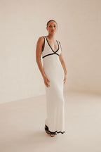 White Knit V Neck Maxi Paragon Dress