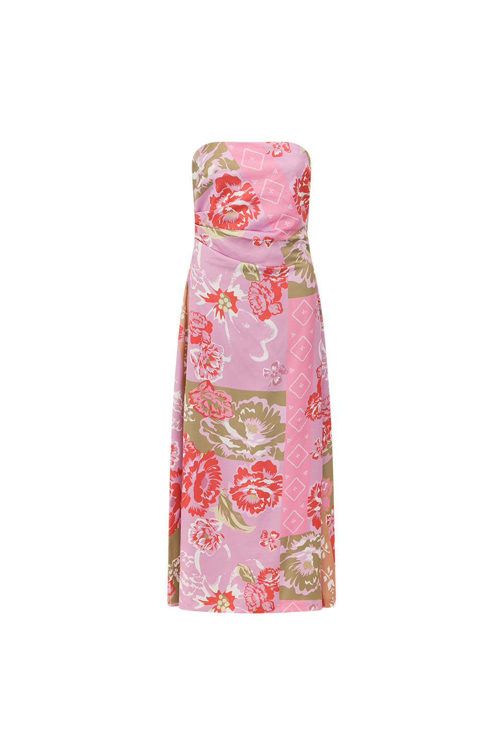 Pink Botanic Patch Floral Strapless Maxi Liberty Dress