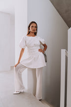 White Cotton Ruched Mini Lou Dress