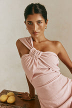 Pink One Shoulder Cutout Mini Knot Dimmi Dress