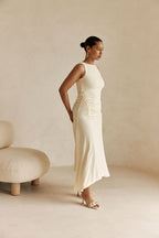 Cream Ruched Maxi Ema Dress