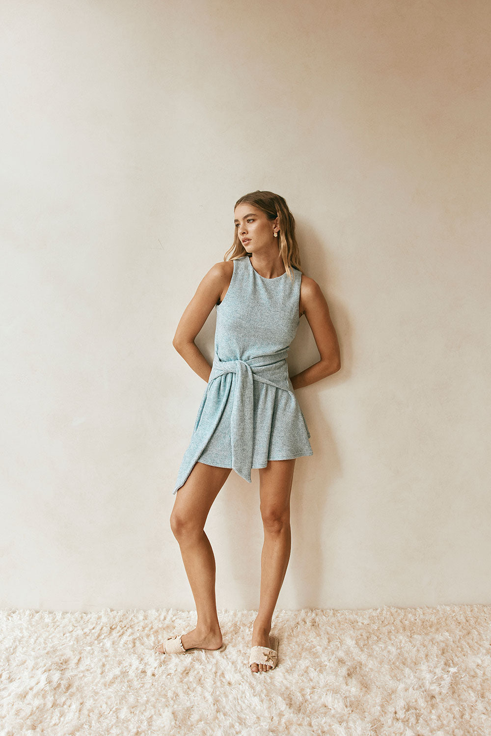 Blue Knit Front Tie Mini Narah Dress