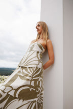 Palm Green Strapless Panel Maxi Kya Dress
