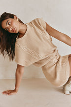 Tan Knit Short Sleeve Mini Saphira Dress