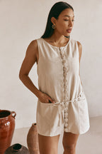 Beige Button Up Mini Alianna Dress
