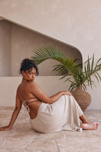 Beige Backless Halter Neck Naisha Dress