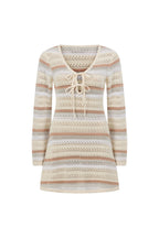 Cream Stripe Knit Long Sleeve Mini Veya Dress