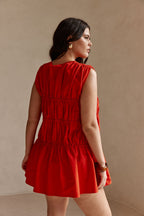 Red Tie Ruched Mini Joslin Dress