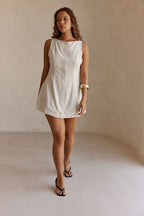Beige and Black Pinstripe Button Mini Graylee Dress