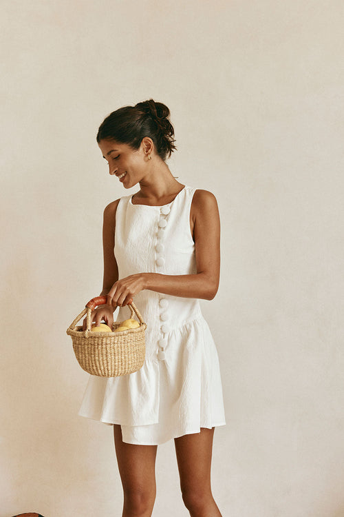 White Button-Up Mini Alfresco Dress