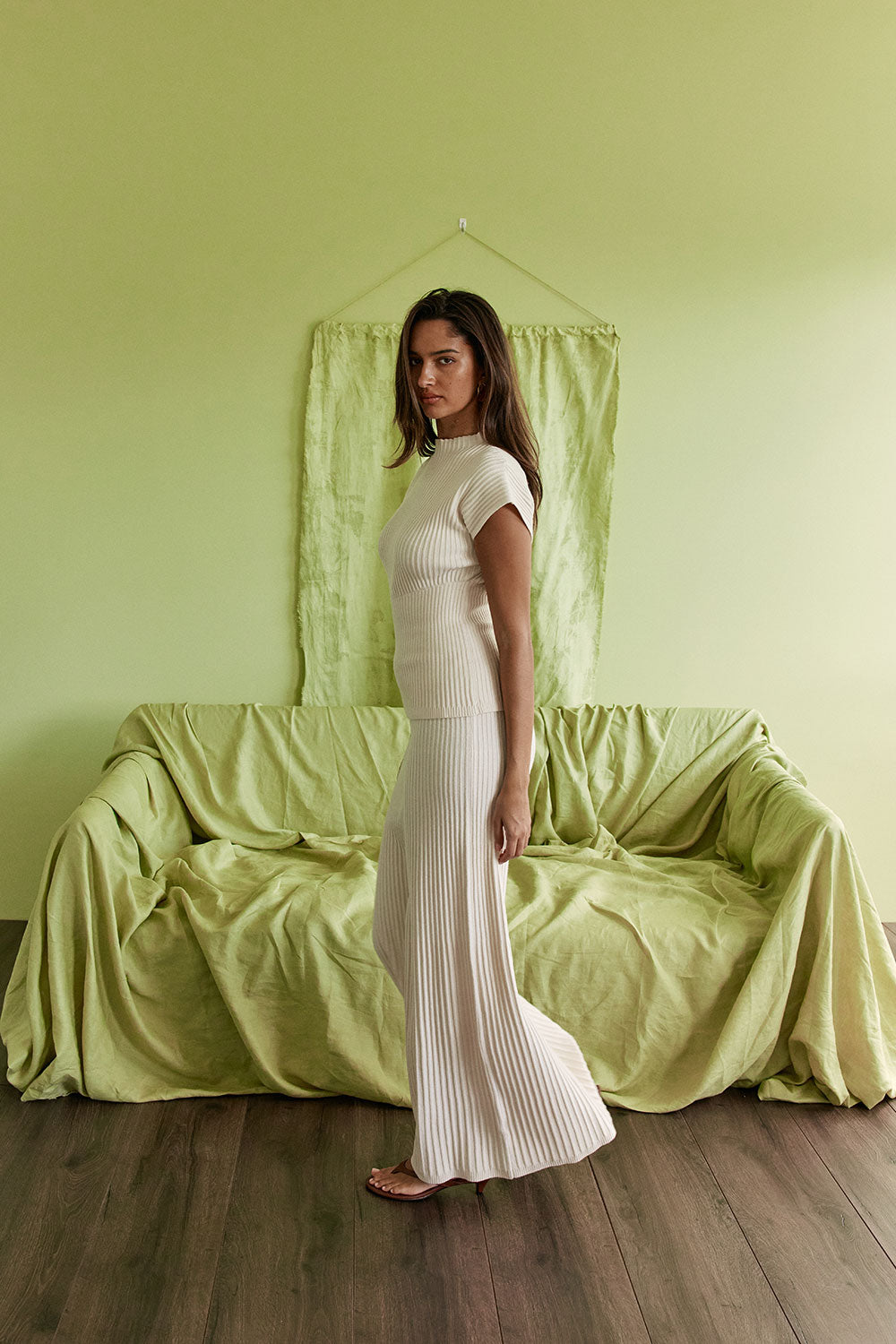 Cream Ribbed Knit Maxi Sorrento Dress