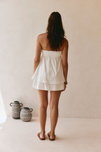 White Strapless Layered Ruched Rocio Dress