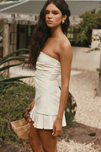 White Strapless Pleated Mini Izel Dress