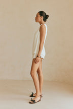 White Silky Layered Mini Laven Dress