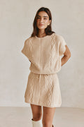 Tan Knit Short Sleeve Mini Saphira Dress