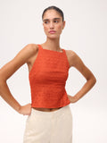 LEAR TOP - Top tirantes textura naranja, para invitadas de boda, fiesta y eventos de primvera y verano. MIOH es la marca española de vestidos de fiesta mas de moda, preferida por influencers y famosas de España