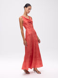 MARCIA CORAL - Vestido escote cascada jacquard floral midi, perfecto para invitadas de boda y fiesta spring summer. MIOH es la marca que eligen las influencers de España para sus eventos, como bodas y fiestas