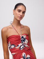 OPHELIA FLOWERS - Vestido estampado flores anudado al cuello midi, para invitadas de boda, fiesta y eventos de primvera y verano. MIOH es la marca que eligen las influencers de España para sus eventos, como bodas y fiestas